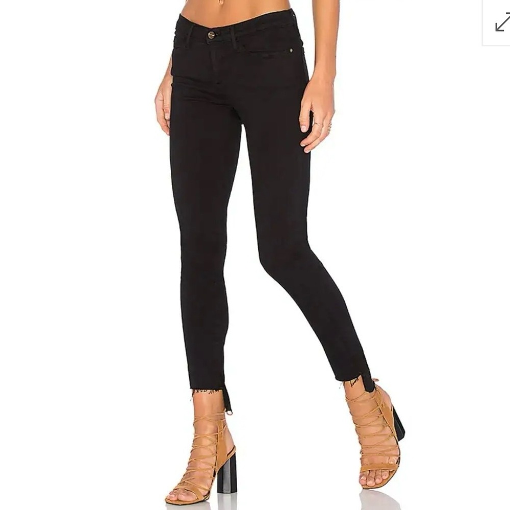 Frame Le Skinny De Jeanne Crop Jeans in Black with Cutoff Unfinished Hem